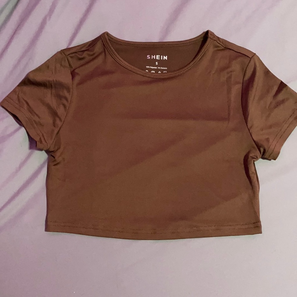 brown silk cropped shirt